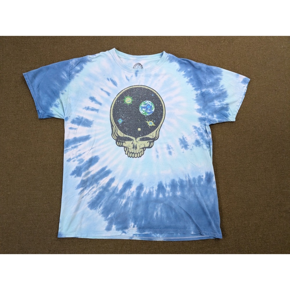 Grateful Dead Space Skull Tie Dye T-Shirt 2018 Blue Graphic Tee Size L Cotton
